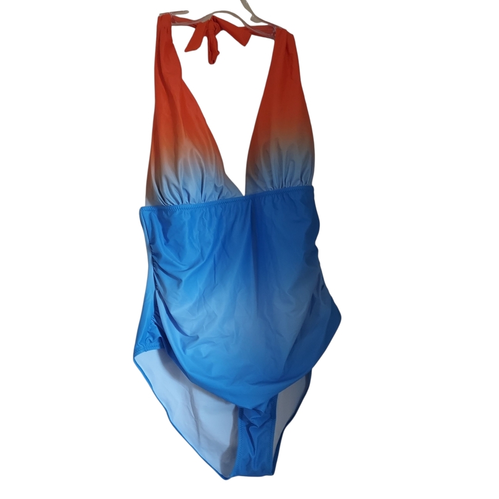 Gradient One Piece Swimsuit - Orange and Blue